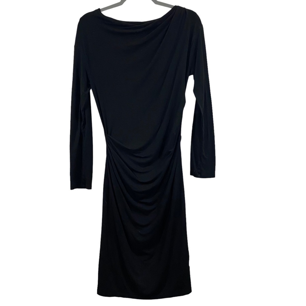 MM Lafleur Keiko Dress Long Sleeve Ruched Draped Jersey Fitted Black Size Large